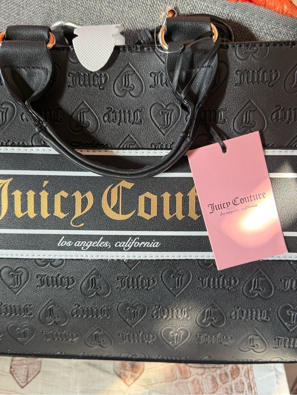 Juicy Couture Black Tote with Gold Logo and Pink Tag